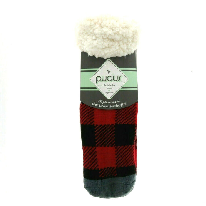 Pudus #LJ-RD-C Lumberjack Red Checkered Cozy Winter Ankle Slipper Socks for Women and Men