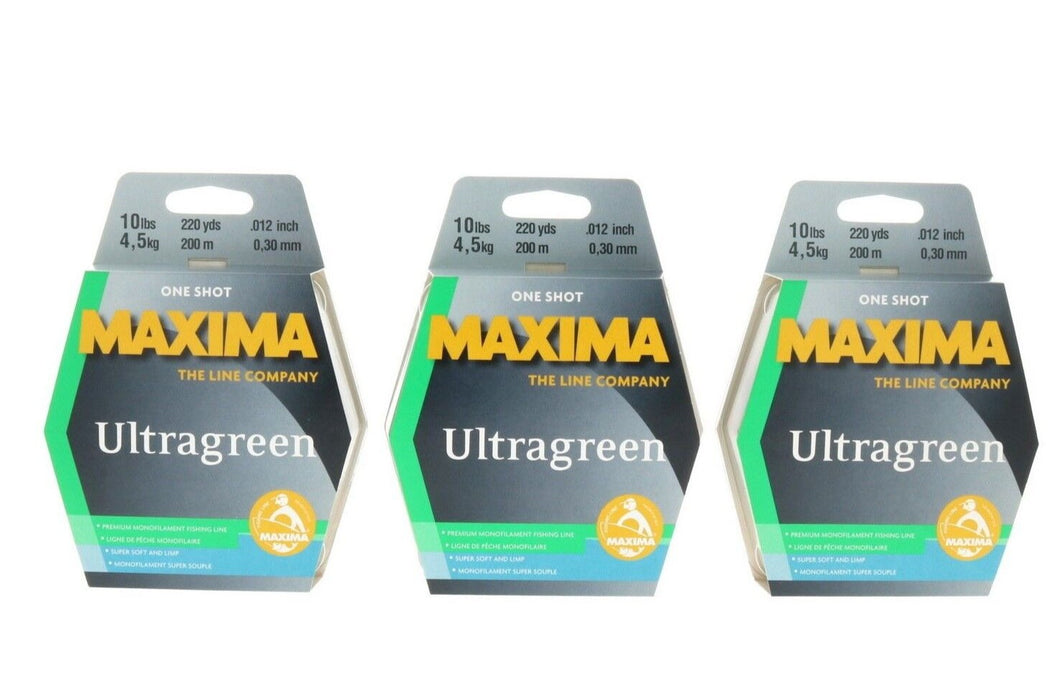 Maxima MOSS-10 One Shot Ultragreen Monofilament Fishing Line 10lbs 220yds ~ 3-Pack