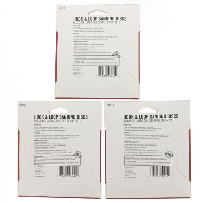 Ace Hardware #2002178 Hook & Loop Sanding Discs 60 Grit Coarse ~ 3-Pack ~ 15 Discs Total