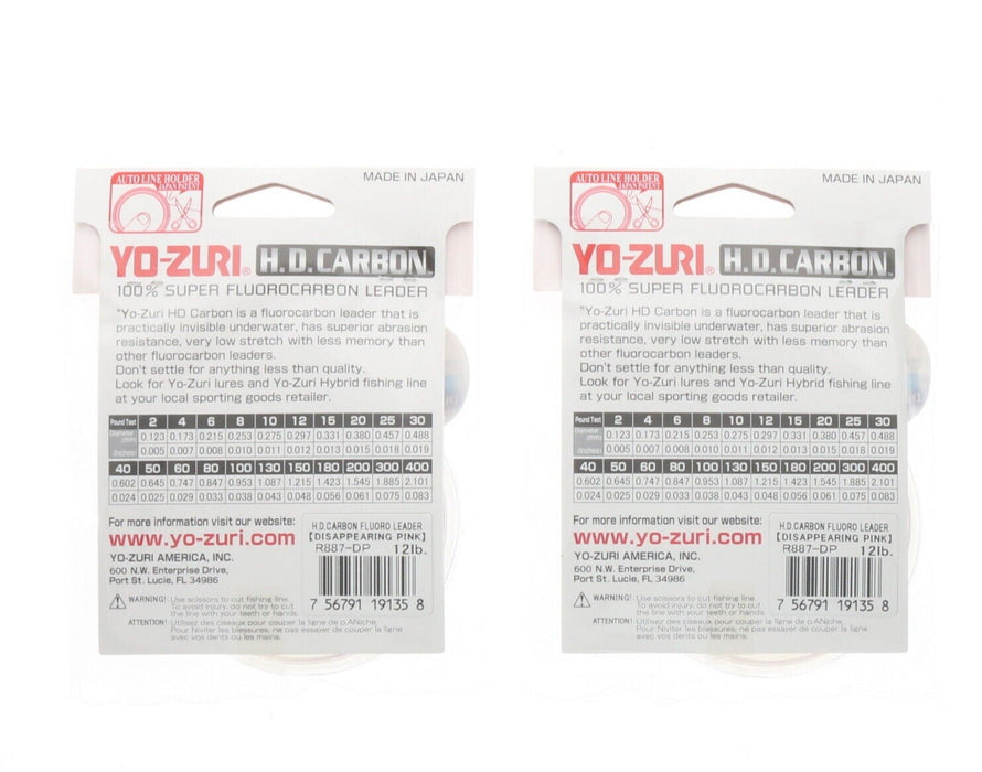 Yo-Zuri #887-DP H.D. Carbon 100% Fluorocarbon Leader Fishing Line 30yds 12lbs Pink ~ 2-Pack