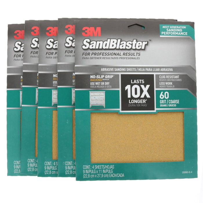 3M #20060-G-4 Sandblaster Sandpaper Sheets 9"x11" 60 Grit ~ 5-Pack ~ 20 Sheets Total