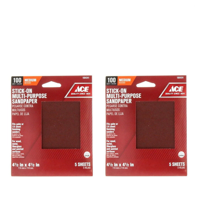 ACE #1004241   Sandpaper 1/4 Sheets 100 Grit Medium ~ 2-Pack