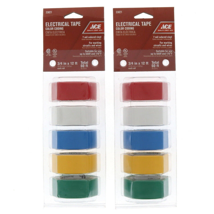 Ace Hardware #33821 Electrical Tape Color Coding 3/4" Vinyl  7mil ~ 2-Pack