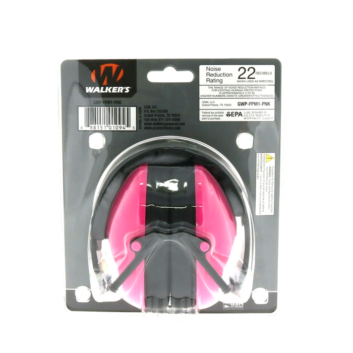 Walker's #GWP-FPM1 Low Profile Hearing Protection Muffs 22dB NRR ~ Pink