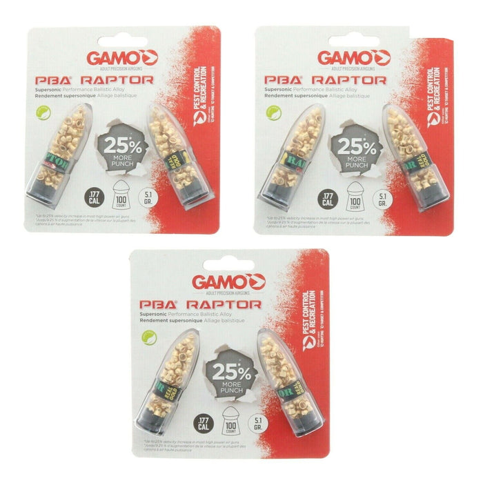 Gamo #632264454 PBA Raptor .177 Caliber Dome 100ct Pellets ~ 3-Pack ~ 300 Pellets Total