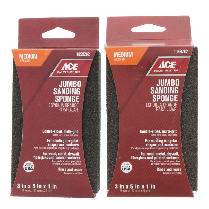 Ace Hardware #1099282 Jumbo Sanding Sponge Multi-Grit Medium ~ 2-Pack