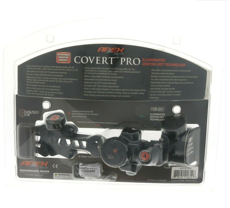 Apex Gear #AG2301BD Covert Pro Archery Sight 1 Pin Dot Sight RH/LH Dovetail