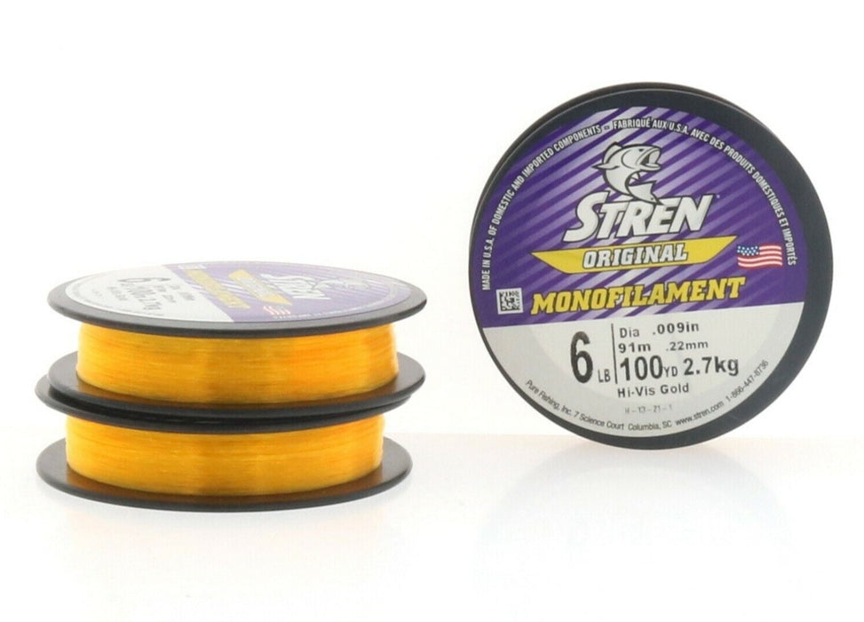 Stren #SOPS6-GD Original Monofilament Fishing Line 6lb 100yds Hi Vis Gold ~ 3-Pack