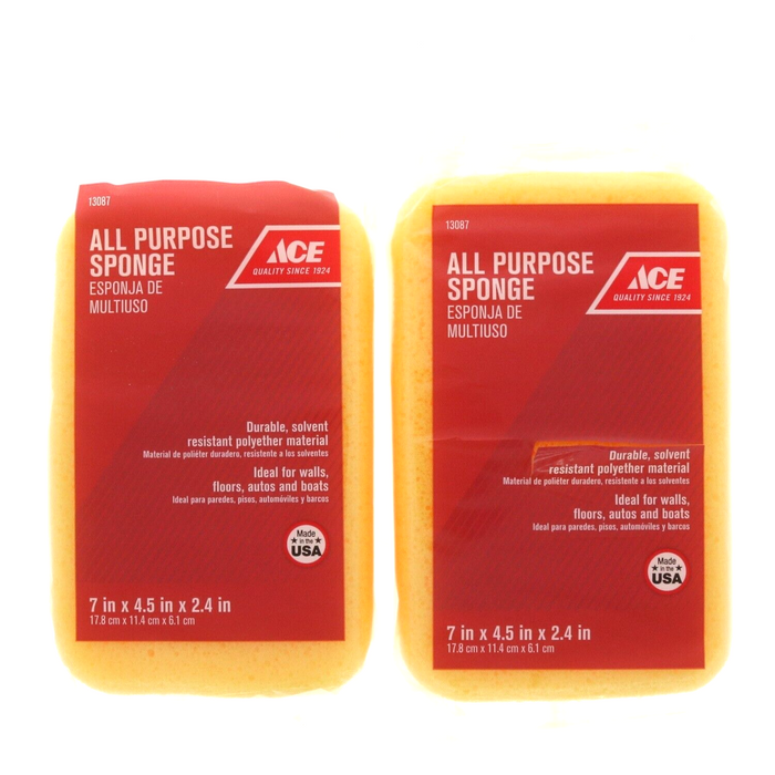 Ace Hardware #13087  Ace All Purpose Sponge 7" Medium Duty ~ 2-Pack