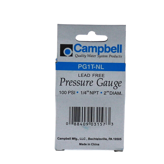 Campbell #PG1TNL Water Pressure Gauge 100PSI 2"