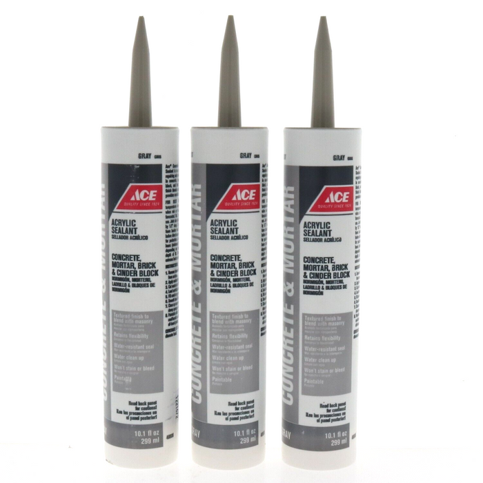 Ace Hardware #10207 Concrete & Mortar Acrylic Sealant 10.1 oz Gray  ~ 3-Pack