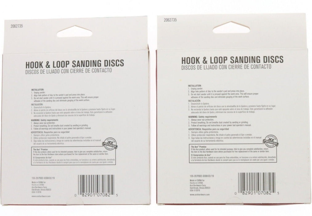 Ace Hardware #2062735 5" 8-Hole Hook & Loop Sanding Discs 60 Grit Coarse 15pc ~ 2-Pack ~ 30 Discs Total