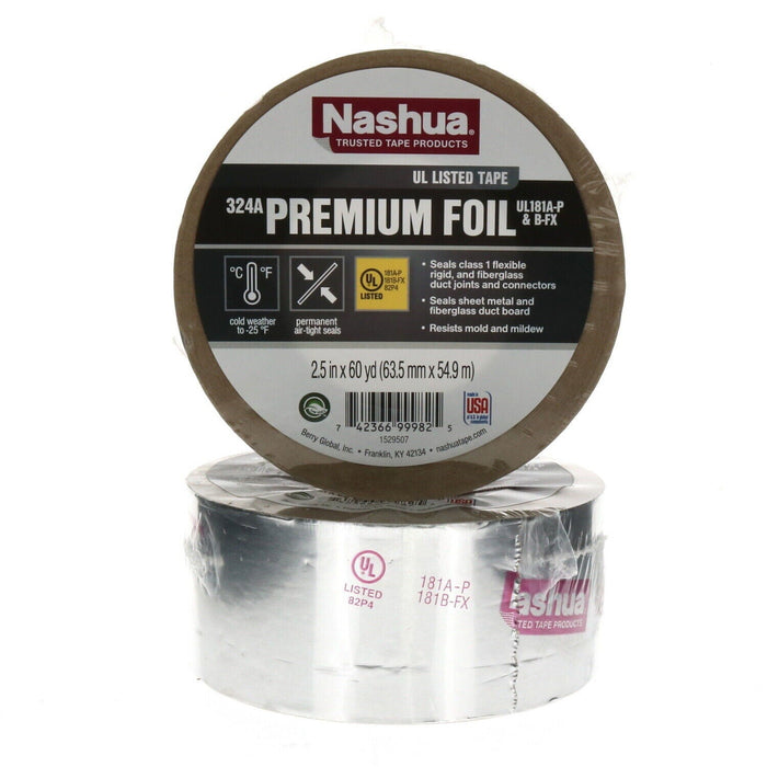 Nashua #1334242  Aluminum Foil Duct Tape Sealant 2.5" x 60 Yards~ 2 Rolls