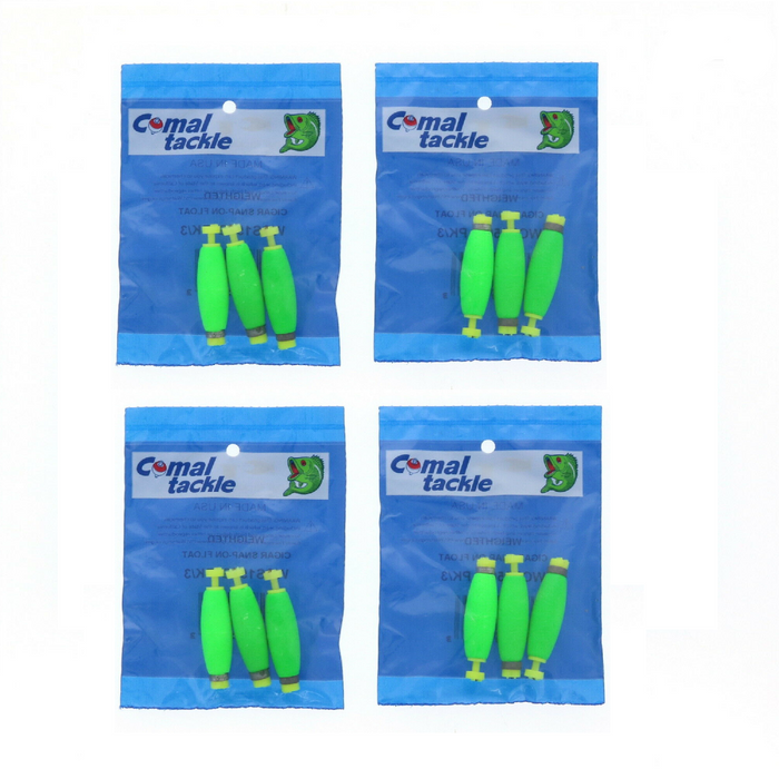 Comal Tackle # WCS150G PK/3   Weighted Snap Cigar Float 1 1/2 in Green 3pk ~ 4-Pack