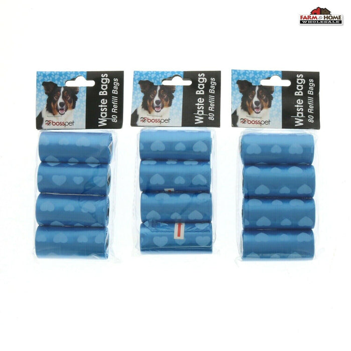 Boss Pet Products #52112 Waste Bags 80 Refill Bags Rolls Dog Waste Poop Bags Blue ~ 3-Pack ~ 240 Bags Total