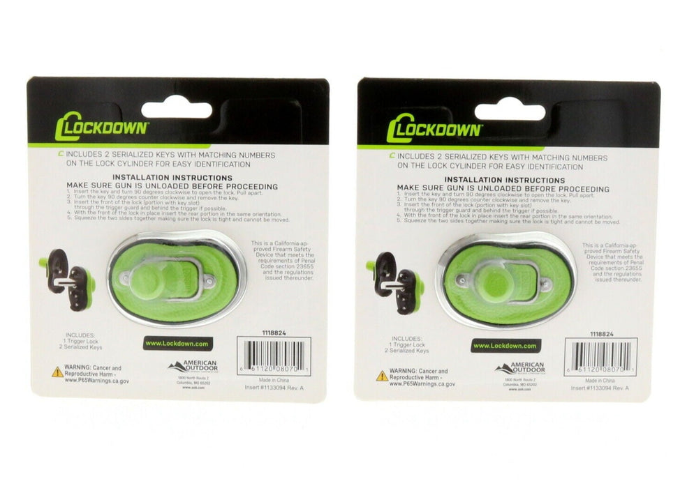 LockDown #1118824 Safety Keyed Trigger Gun Handgun Lock ~ 2-Pack