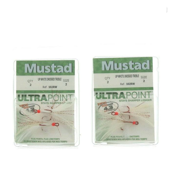 Mustad #102RW-2   White Dressed Treble Fly Lure #2 ~ 2-Packs