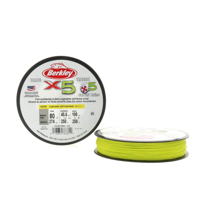 Berkley #X5-JB33080-GG   X5 Braid Fishing Line 80lb 274yds Flame Green ~ 2-Spools