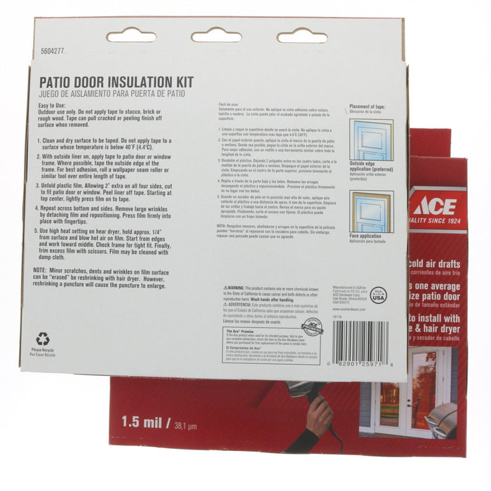 Ace Hardware #5604277 Patio Door Insulation Kit Clear Shrink Film ~ 2-Pack