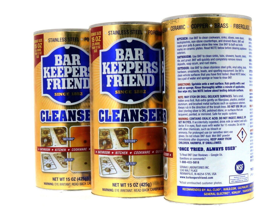 Bar Keepers Friend Powder Cleanser Cleaner Polish Kitchen Bath 15oz ~ 3-Pack