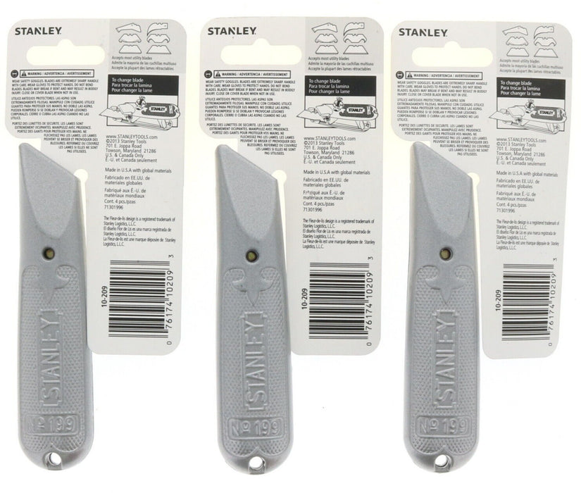 Stanley #10-209 Fixed Blade Utility Box Knife & Blades Sets ~ 3-Pack