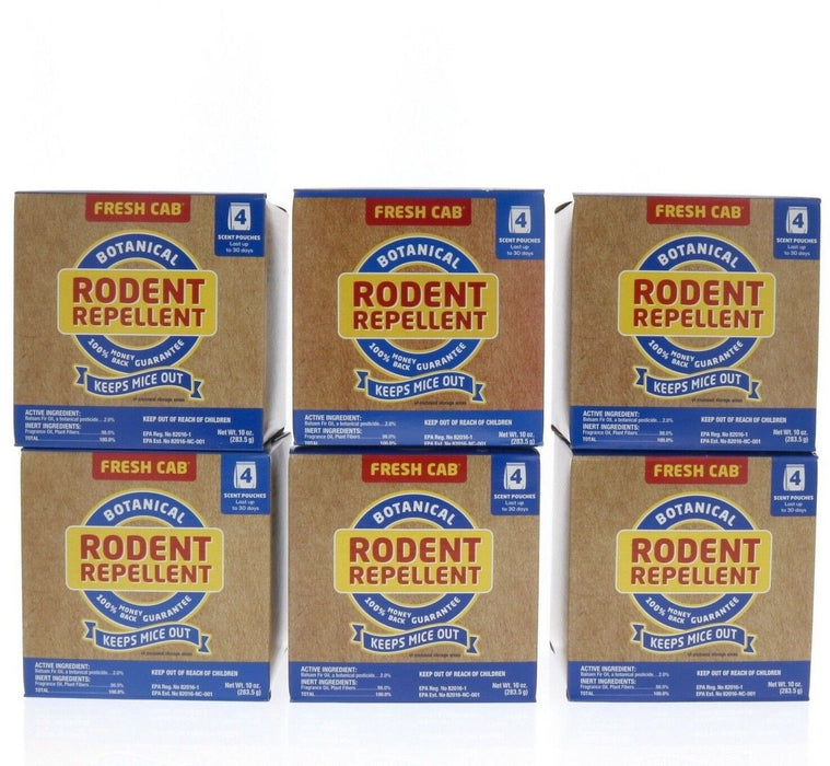 Fresh Cab Mice Mouse Rat Rodent Repellent Pouches ~ 6-Pack ~ 24 Pouches Total