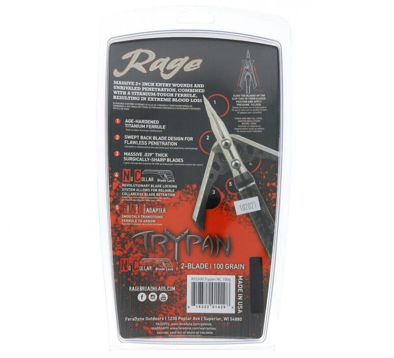 Rage #R35500 Trypan 2-Blade 100 Grain Broadheads