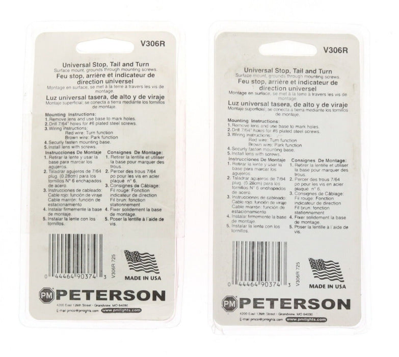 Peterson #V306R Stop Tail Turn Light Red Rectangular ~ 2-Pack