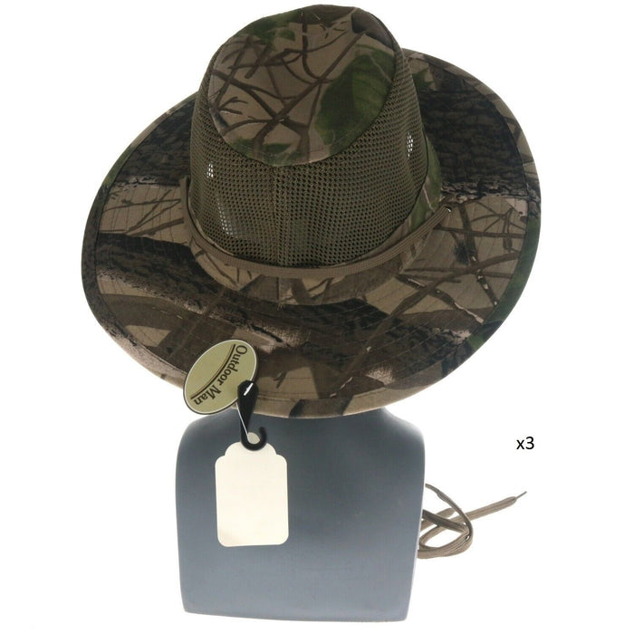 Outdoor Man #MSSH  Mesh Safari Bucket Brim Boonie Hat Camo Fishing Hunting Summer ~ 3-Pack