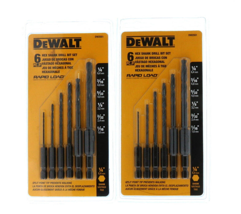 DeWalt #DW2551 Hex Shank Drill Bit Set 1/4" Shank ~ 2-Pack