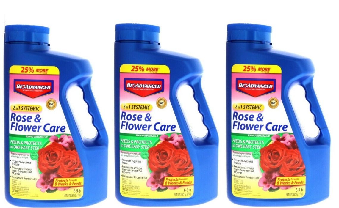 BioAdvanced #701100A  2-in-1 Rose & Flower Fertilizer Food 5lbs ~ 3-Pack ~ 15lbs Total