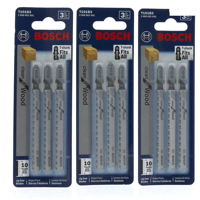 Bosch #T101B3 4" T-Shank Jig Saw Blades 10TPI ~ 3-Pack ~ 9 Blades Total