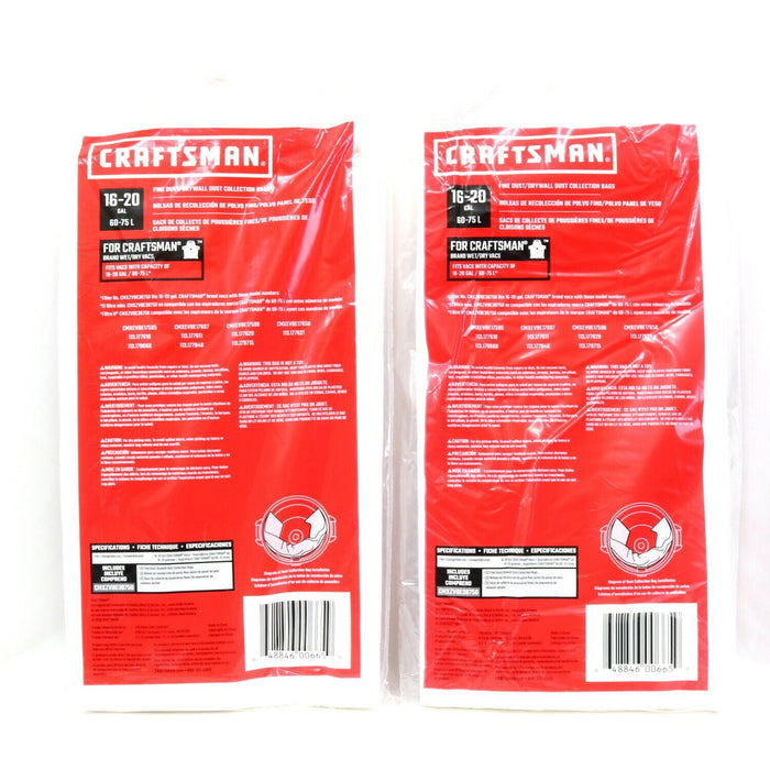 Craftsman #CMXZVBE38750 16-20 Gallon Shop Vac Dry Bag 2 Bags ~ 2-Pack