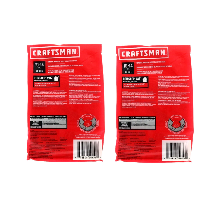 Craftsman #CMXZVBE38768 General Purpose Dust Collection Bags 10-14 Gal 3 Bags ~ 2-Pack