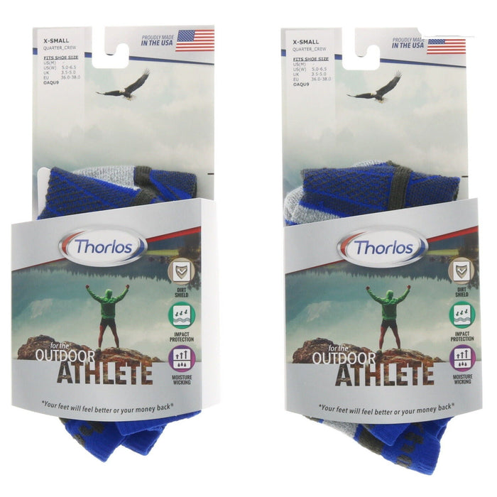 Thorlo #OAQU9758 Outdoor Quarter Crew Socks XS Blue ~ 2-Pairs