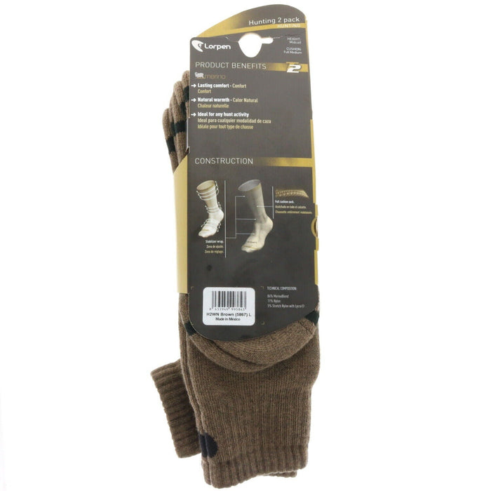 Lorpen #H2WNBROWN Hunting Boot Over the Calf Socks Large 2 Pairs Brown