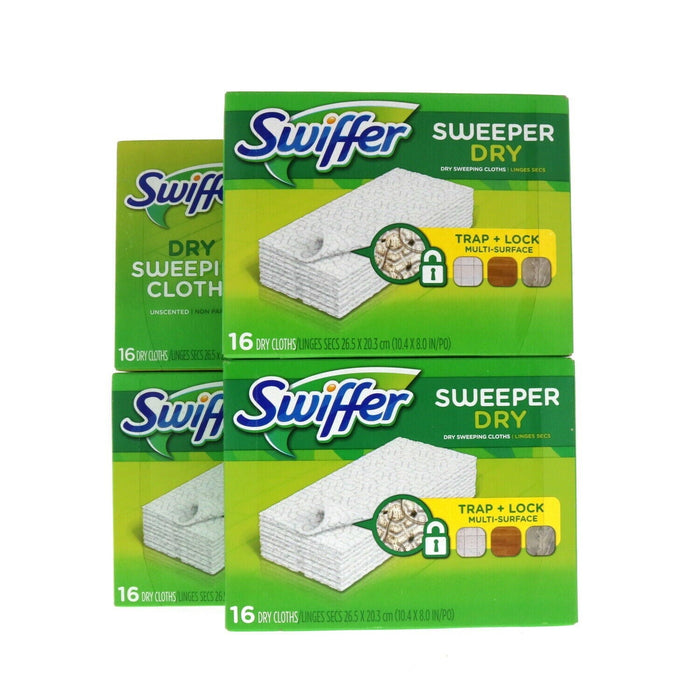 Swiffer #31821 Sweeper Dry Refill Pads 16ct ~ 4-Pack ~ 64 Cloths Total