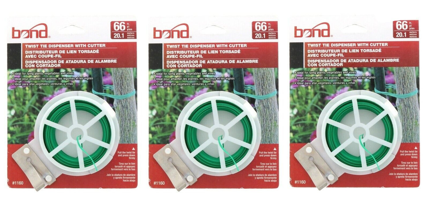 Bond #1160 Twist Tie Dispenser Cutter Garden Plant ~ 3-Pack