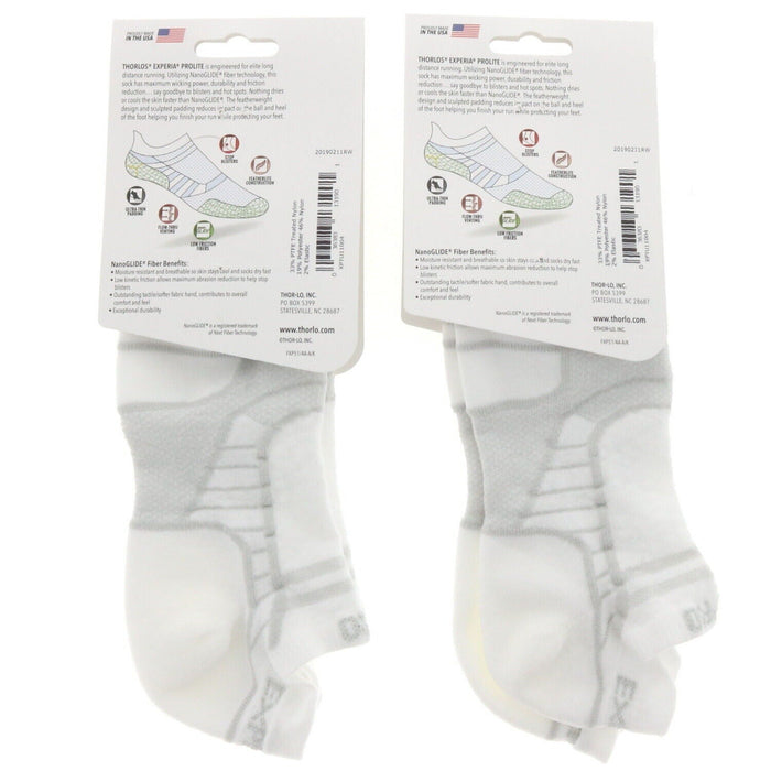 Thorlos #XPTU11004 Experia Prolite No Show Tab Ankle Running Socks Medium White ~2-Pack