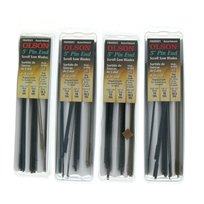 Olson #49501 5" Pin End Scroll Saw Blades Assortment ~ 4-Pack ~ 72 Blades Total