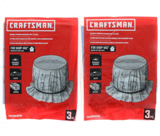 Craftsman #00938766 General Purpose Reusable Dry Filters 3 pack of 3 - 2 pack of each: A set of 3 Craftsman tools, including 2 packs of each tool