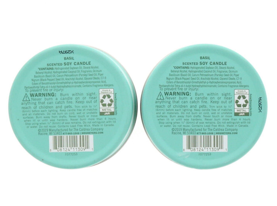 Mrs. Meyer's #1077253 Soy Candle Basil Scented ~ 2 Pack