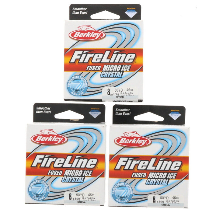 Berkley #FLIPS8-CY Fireline Micro Ice Braid Fishing Line 8lb 50 yds Crystal ~ 3 Pack ~ 150 Yards Total