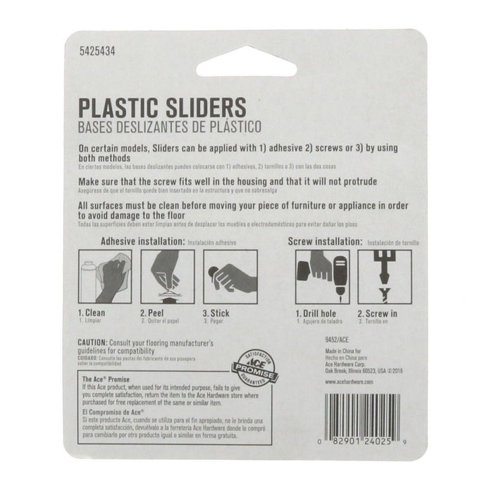 Ace Hardware #5425434 Plastic Sliders Furniture Sliders