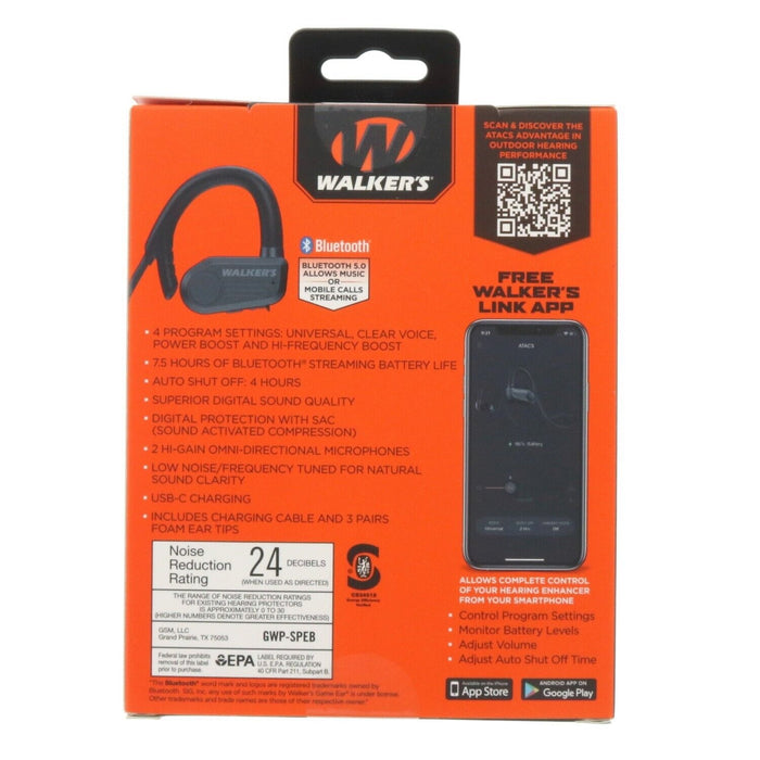 Walker's #GWPSPEB Atacs Electronic Sport Neck Earbuds Rechargeable Wireless