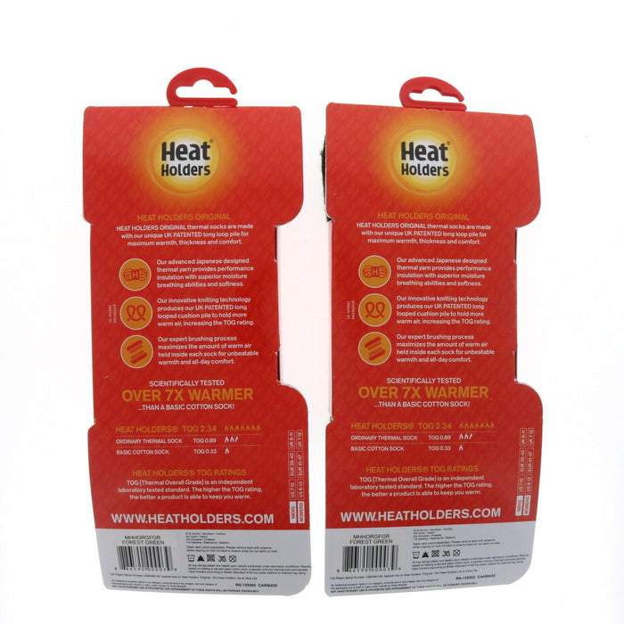Heat Holders #MHHORGFGR Thermal Crew Socks Forest Green Men's Size 7-12 ~ 2 Pack