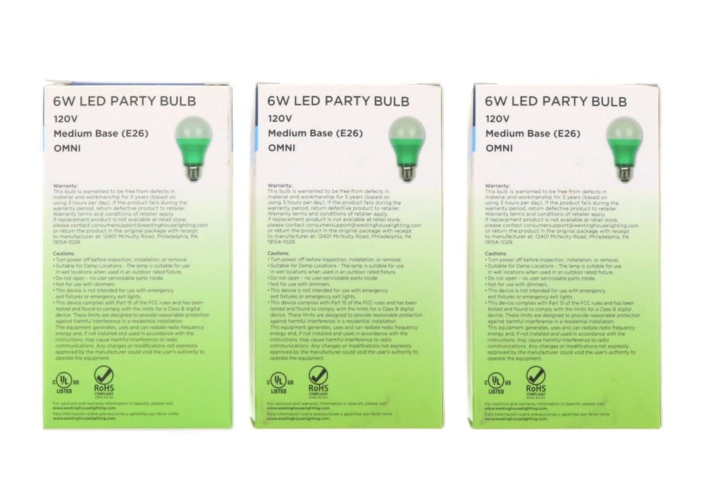 Westinghouse #0315200 Green Led Party Bulb ~ 3-Pack