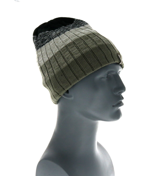 BlackFish #15743 Arid Waterproof Knit Beanie Hat ~ Black/Gray/Olive Striped