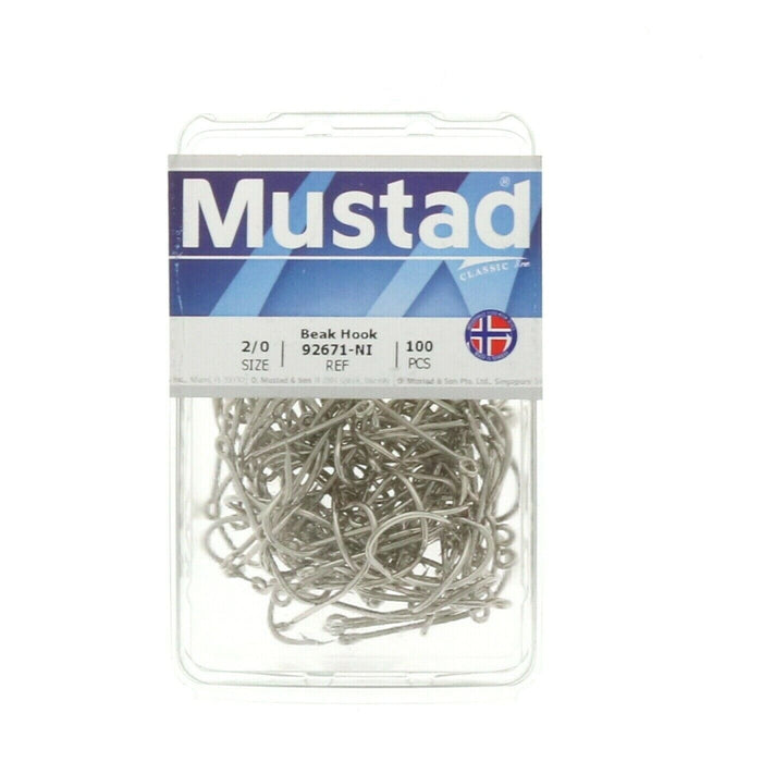 Mustad Beak Hook Size 2/0 92671-NI ~ Pack of 100 Hooks