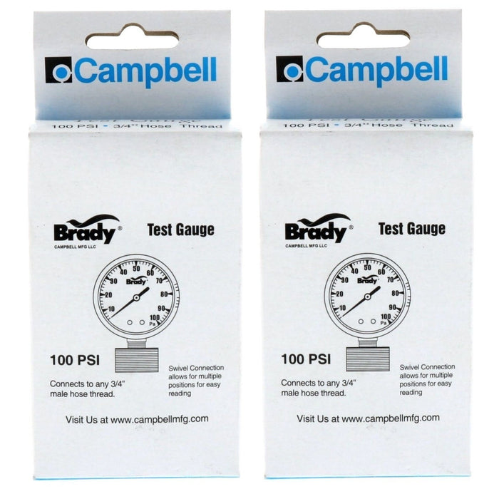 Campbell #BTGIND CS-NL Water Pressure Test Gauge 100 PSI 3/4" Thread ~ 2-Pack